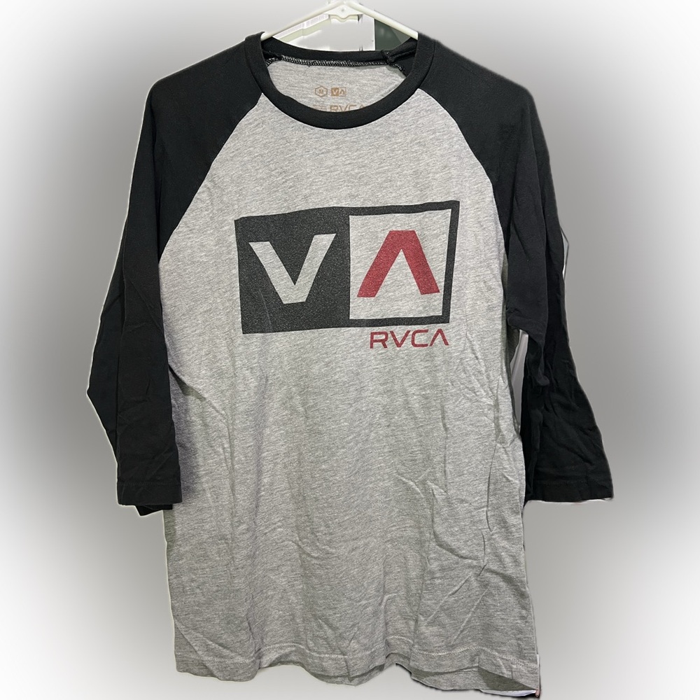 RVCA Men's Black and Gray Long Sleeve Tee
